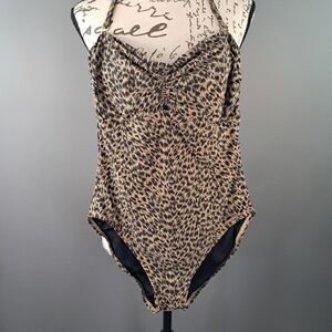Michael Kors Women Cheetah Print One Piece Halter Top/Strapless Swimsuit Size 10